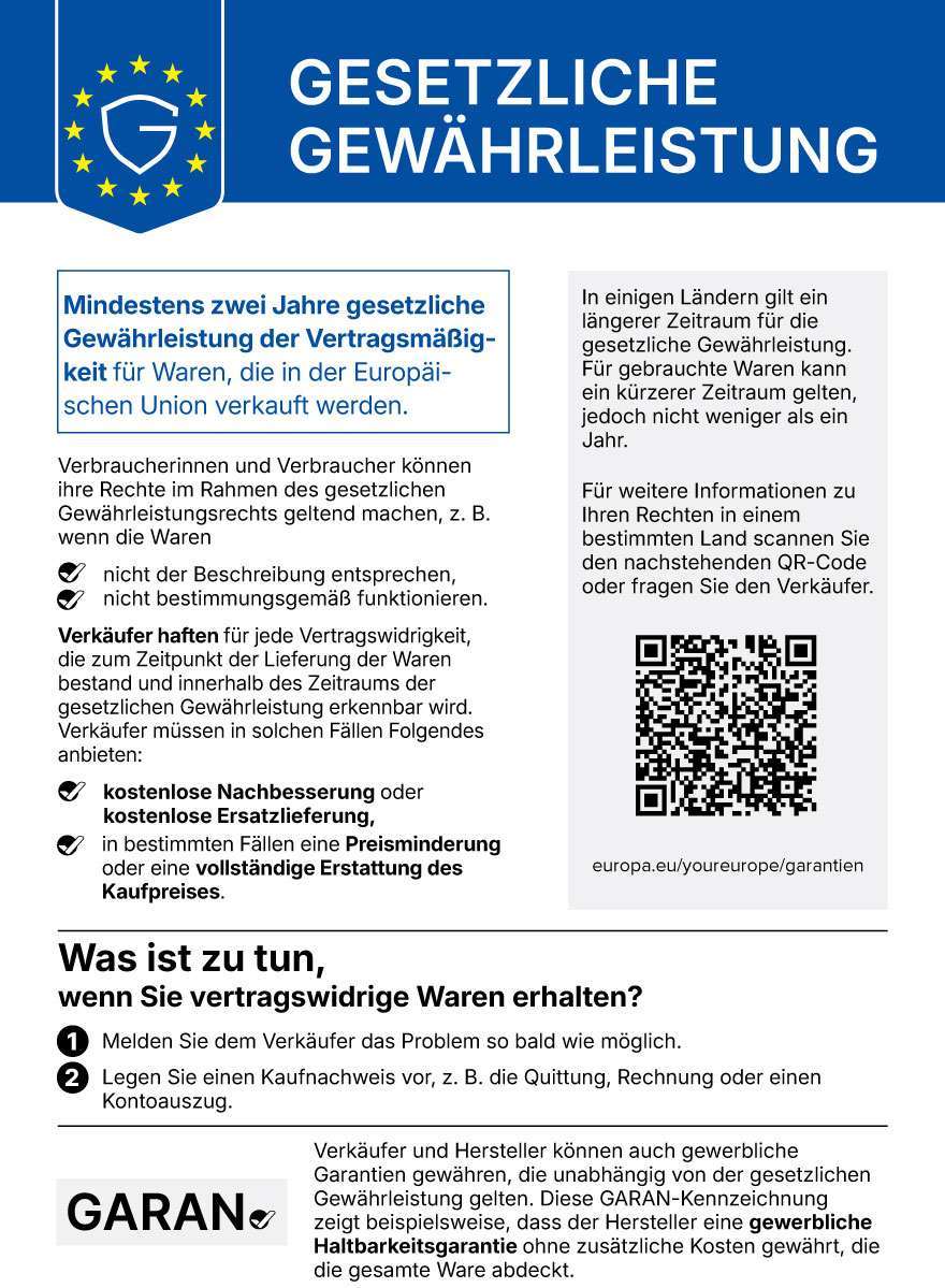 Mitteilung über das gesetzliche Gewährleistungsrecht der EU: mindestens zwei Jahre gesetzliche Gewährleistung für Waren, die in der Europäischen Union verkauft werden